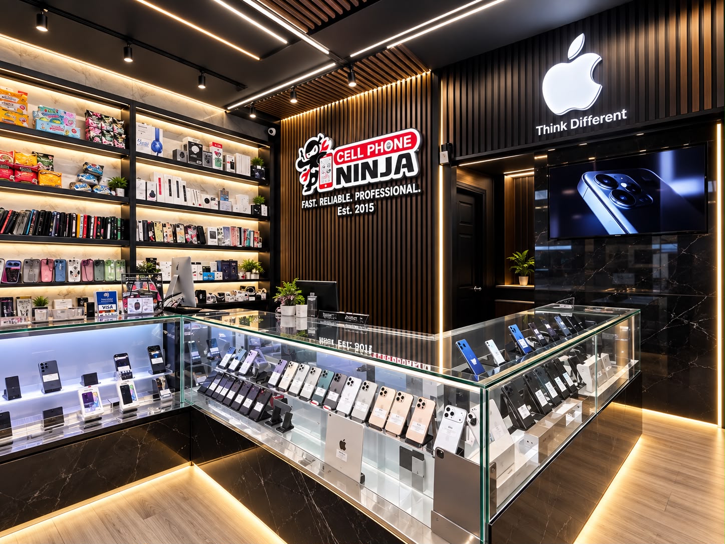 Cell Phone Ninja store front counter and display case